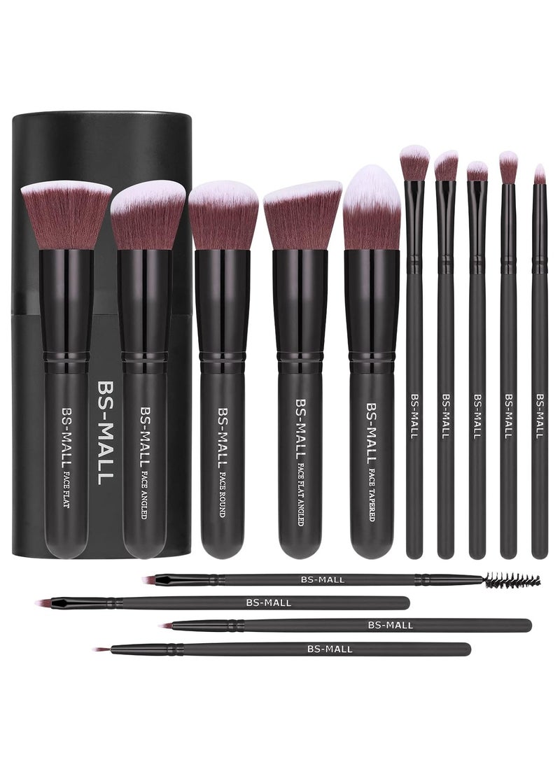 BS-MALL Premium 14 Pcs Synthetic Foundation Powder Concealers Eye Shadows Makeup Brush Set Black