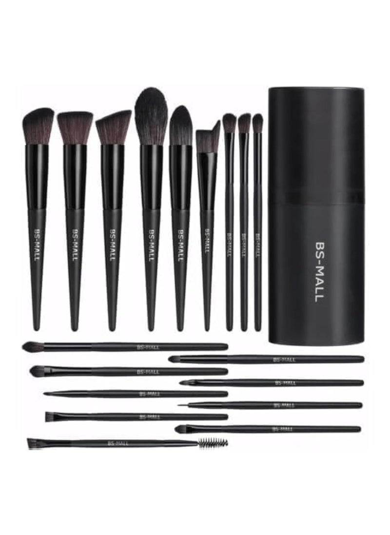 BS-MALL Makeup Brush Set 18 Pcs Premium Synthetic Foundation Powder Concealers Eye Shadows Blush Makeup Brushes with Black Travel Case (C-Black)