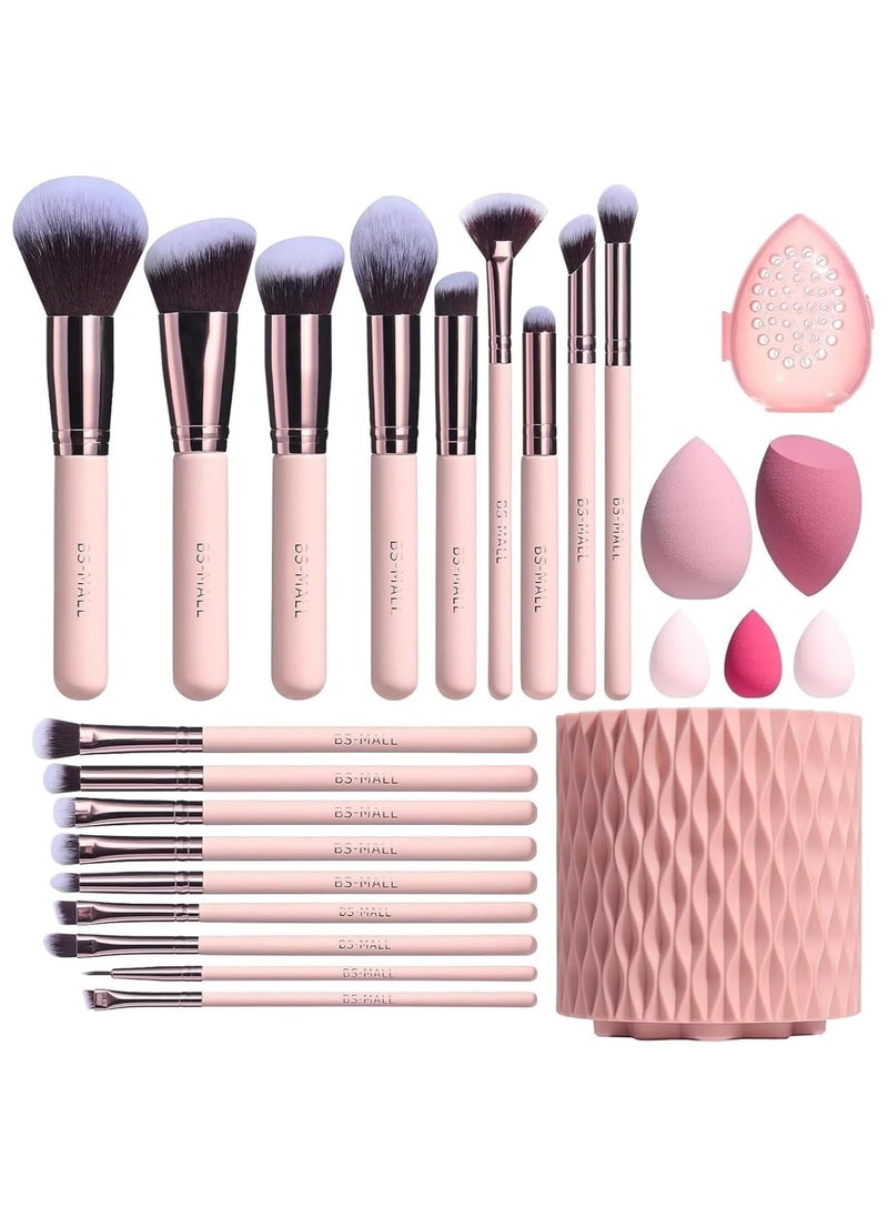 BS-MALL Makeup Brushes Premium Synthetic Foundation Powder Concealers Eye Shadows 25 Pcs Brush Set Included 5 Sponges & Holder Sponge Case Pink