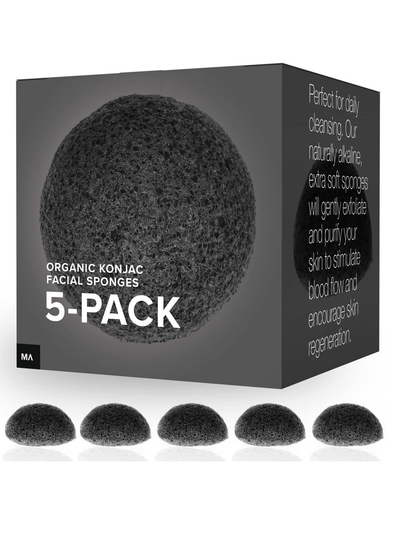 Minamul Konjac Exfoliating Organic Facial Sponge Set, Gentle daily face scrub/skincare, best bamboo activated charcoal, Safe for Oily, Dry, Combination or Sensitive skin, Makeup Remover, 5 pack