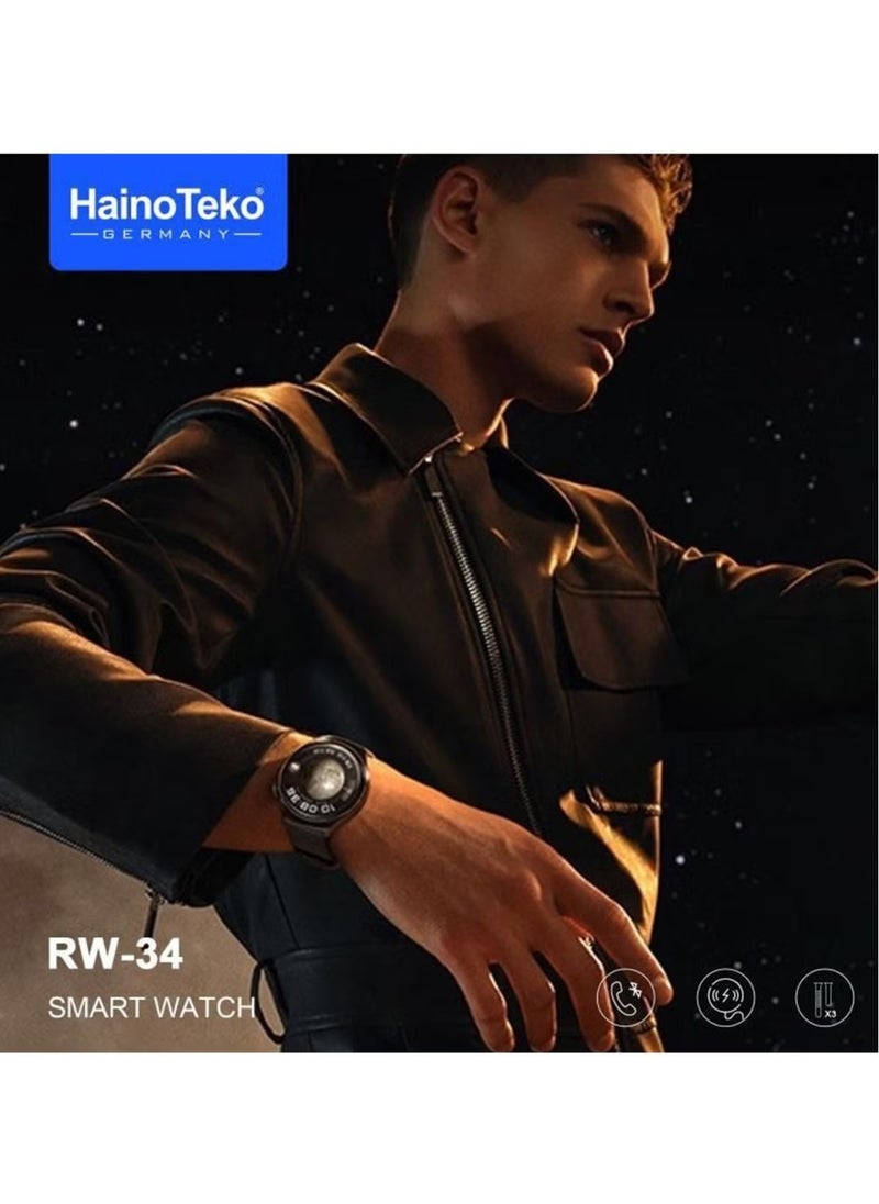 RW-34 AMOLED Display Smart Watch for Men & Boys – 3 Interchangeable Straps, Fitness & Health Tracking, Sleek & Stylish Design for Everyday Use