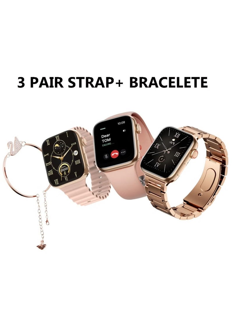 G9 Mini Rose Gold Edition Ladies Smart Watch – Elegant Design with Three Set Straps & Stylish Bracelet Combo, Fitness & Health Tracking, Smart Connectivity