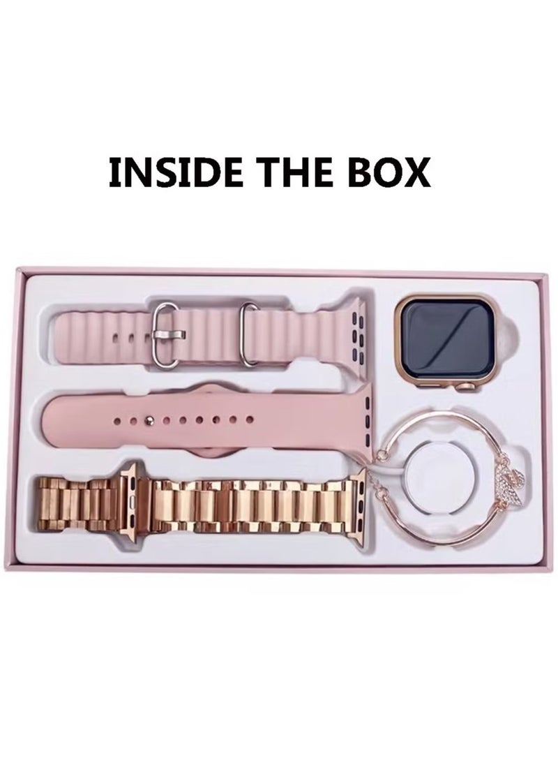 G9 Mini Rose Gold Edition Ladies Smart Watch – Elegant Design with Three Set Straps & Stylish Bracelet Combo, Fitness & Health Tracking, Smart Connectivity