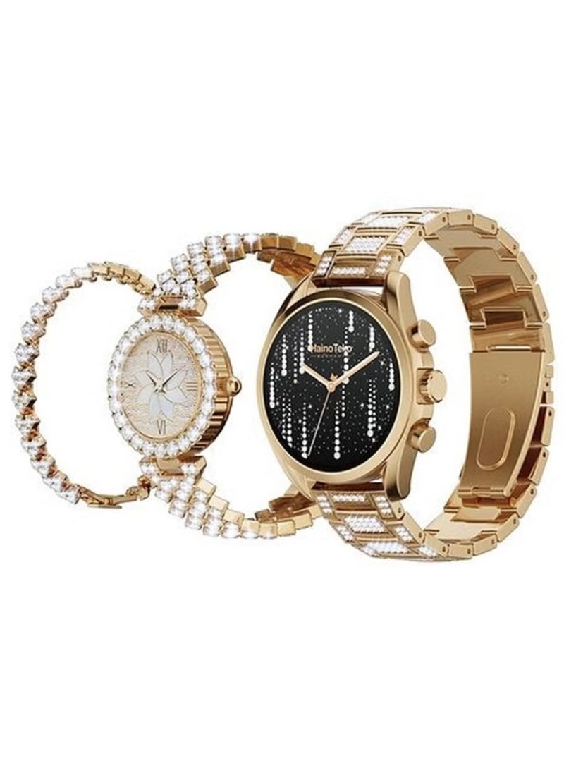 RW 17 Two Round Watches Gold Edition with Bangles Combo for Women & Girls – Elegant Design, Stylish Accessory Set, Perfect for Special Occasions, Gifts