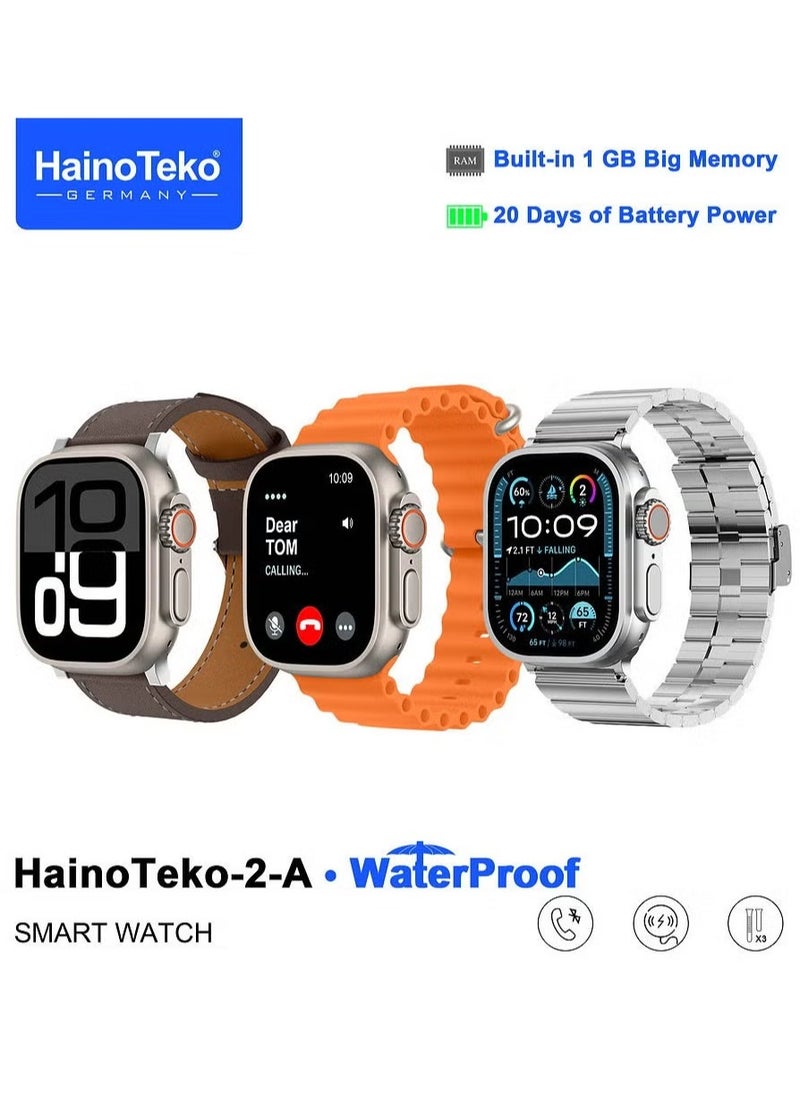 2 A Smartwatch with Waterproof Full Screen AMOLED Display, 20 Days Battery Life, 3 Pair Straps for Ladies & Gents – Stylish Silver Design, Fitness & Health Tracking, Smart Notifications