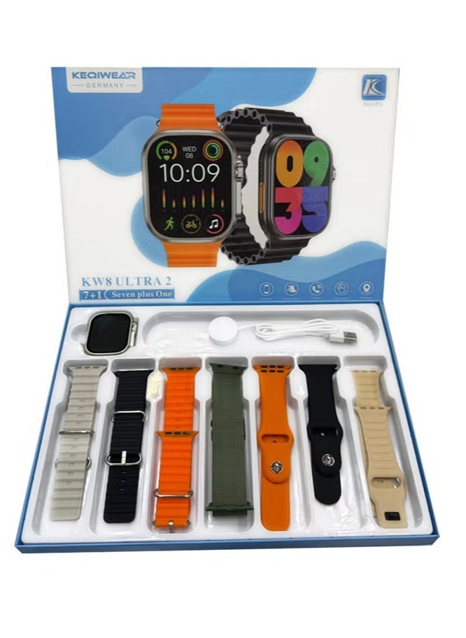 KW 8 Ultra 2 Smart Watch with Seven Set Straps and Wireless Charger for Men & Boys – Stylish Design, Fitness & Health Tracking, Smart Connectivity, Long Battery Life