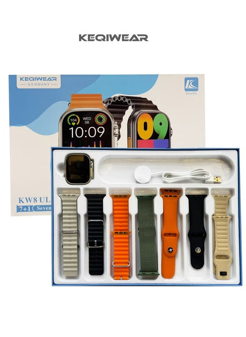 KW 8 Ultra 2 Smart Watch with Seven Set Straps and Wireless Charger for Men & Boys – Stylish Design, Fitness & Health Tracking, Smart Connectivity, Long Battery Life