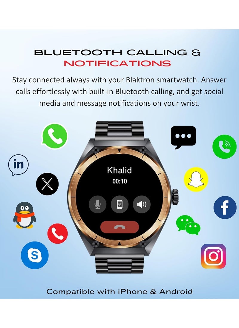 Blaktron Infiniti X1 Smart Watches for Men - 1.43” AMOLED Display, Fitness Tracker, Bluetooth Calling, Water Resistant, Long Battery Life, Dual Strap Smartwatch for Android/iOS (Black)