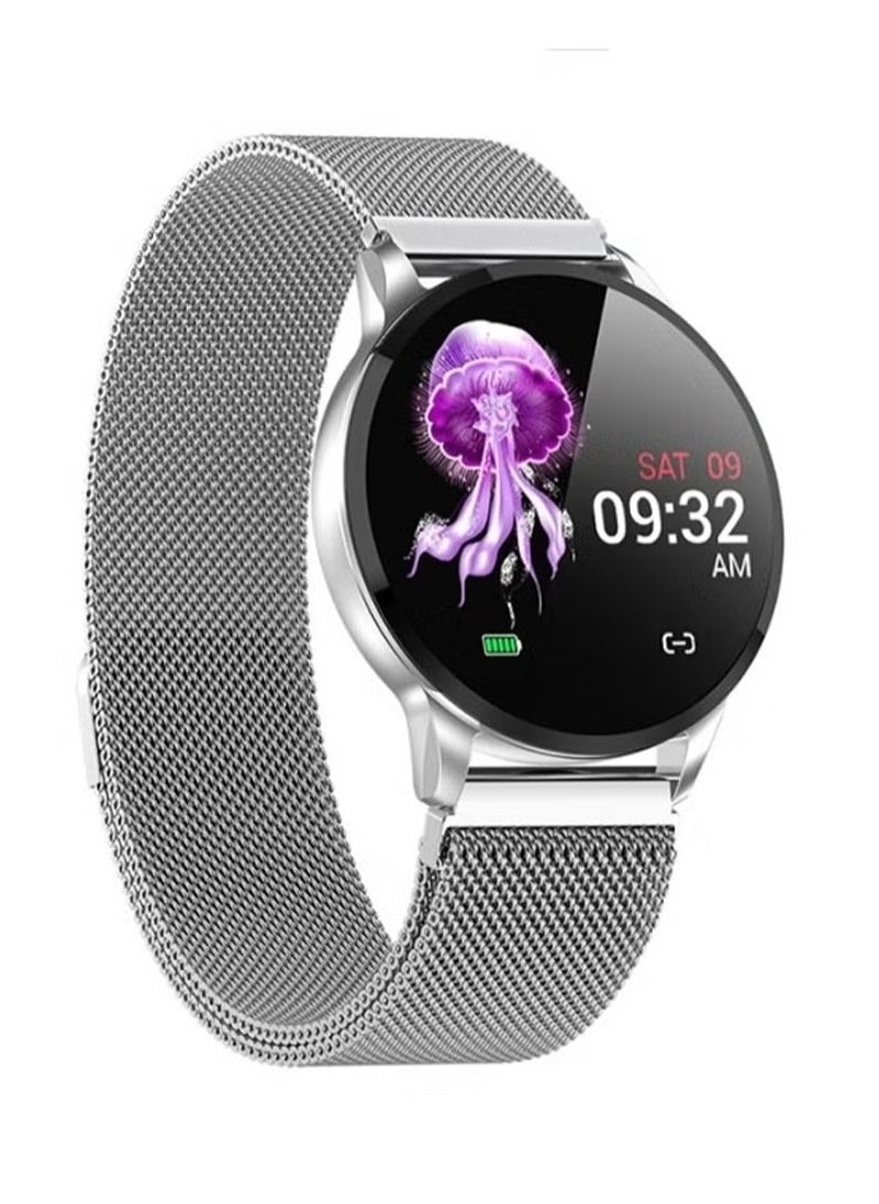 Princess Edition Ladies Smart Watch – 1.1 Inch Round AMOLED Display, IP68 Waterproof Technology, Wireless Charger, Elegant Silver Design for Women and Girls