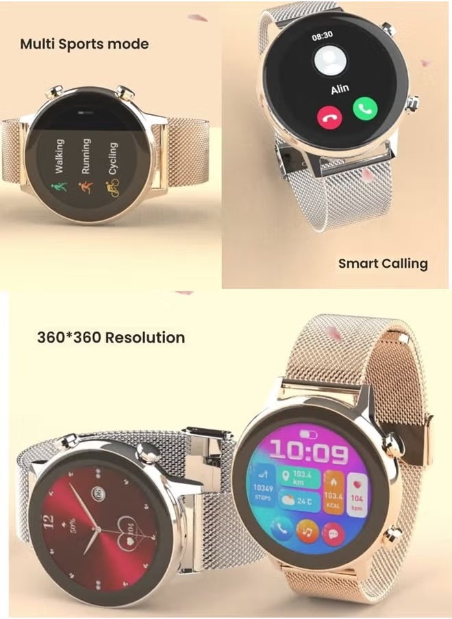 Princess Edition Ladies Smart Watch – 1.1 Inch Round AMOLED Display, IP68 Waterproof Technology, Wireless Charger, Elegant Silver Design for Women and Girls