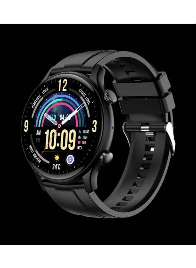 1.43 Inch AMOLED Display Smart Watch with IP68 Waterproof, Full Touch Control, 2 Pair Straps, Fitness Tracker, Heart Rate Monitor for Men - Black