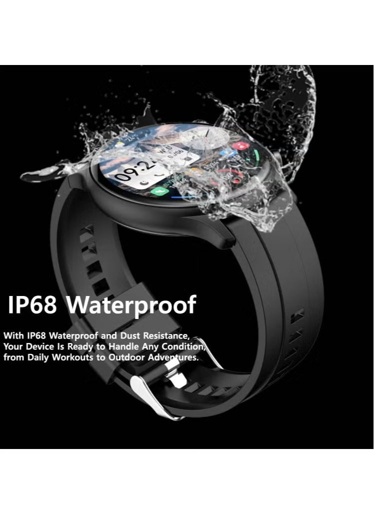 1.43 Inch AMOLED Display Smart Watch with IP68 Waterproof, Full Touch Control, 2 Pair Straps, Fitness Tracker, Heart Rate Monitor for Men - Black