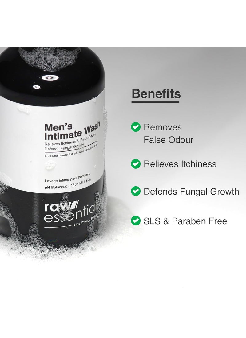 Raw Essentials Intimate Wash for Men 150 ml, Relieves Itchiness & Odour, Prevents Fungal Growth, Brightens Groin Area, pH Balanced, Sulphate Free, Paraben Free