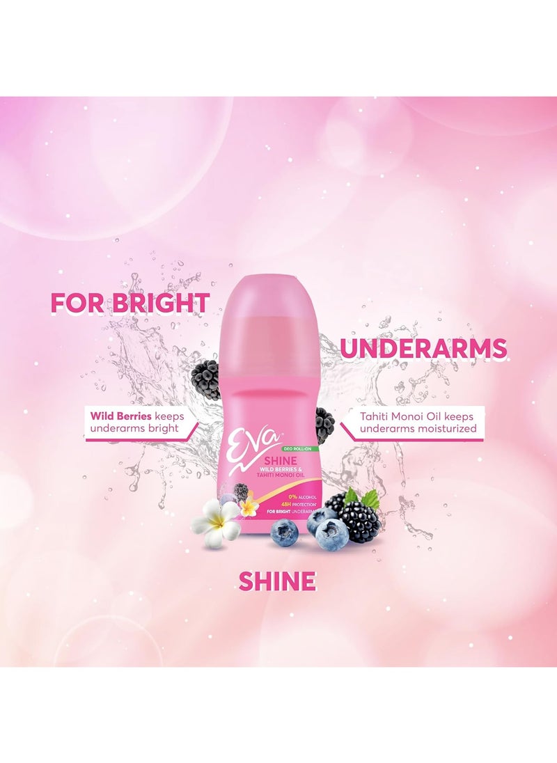 Shine and Soft Deo Roll On Combo For Bright and Fresh Underarms Alcohol and Aluminium Free 48hr Protection For Women 50ml pack of 2