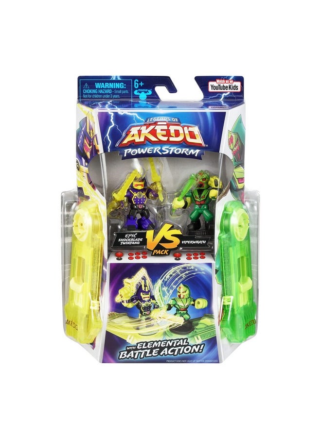 Ds Of Akedo Powerstorm Versus Pack 2 Mini Battling Action Figures And 2 Battle Controllers Epic Shockblade Twinfang Versus Viperwrath