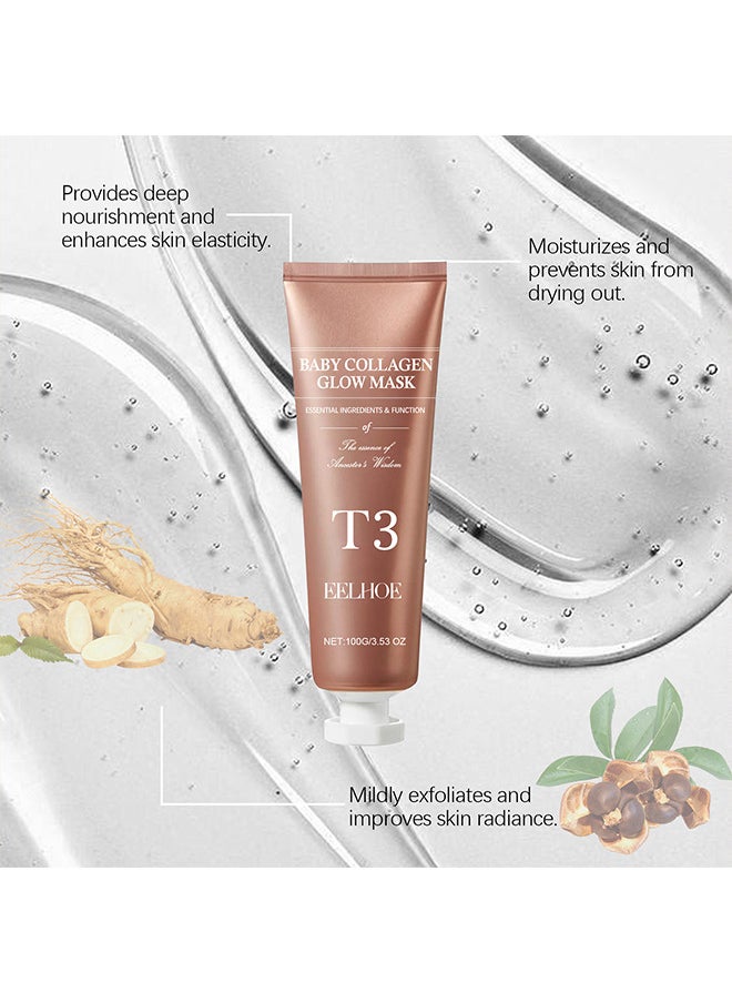 T3 Baby Collagen Glow Mask, For Elasticity, Firmness, Glow Skin, T3 Collagen Mask, T3 Collagen Peel Off Mask, Korean Skin Care Facial Mask, Anti Wrinkle Firming Face Masks