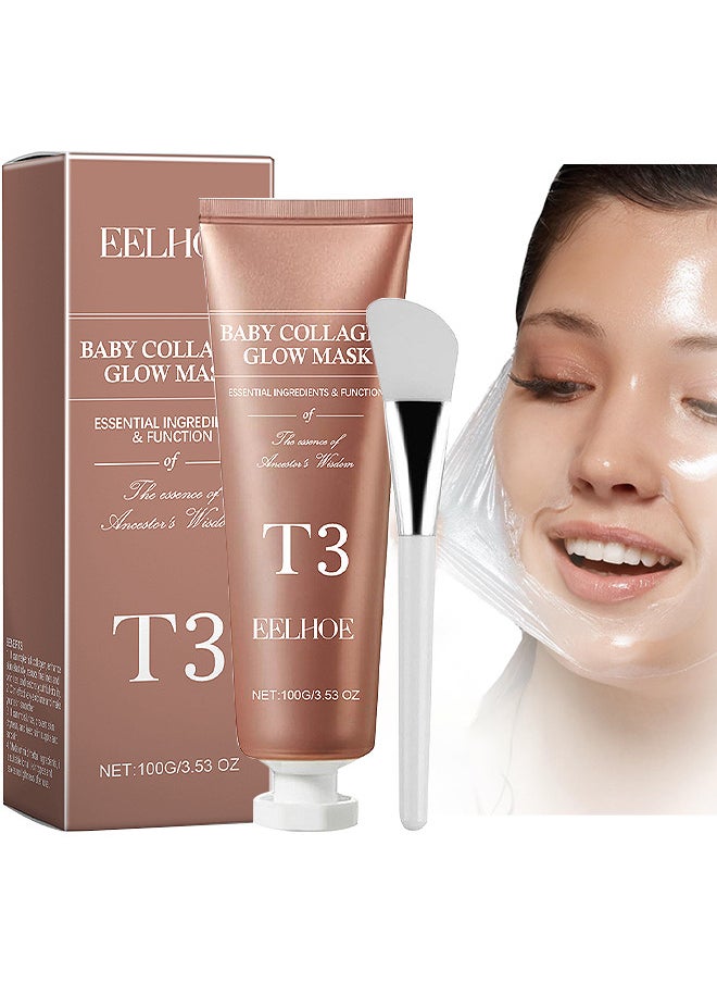 T3 Baby Collagen Glow Mask, For Elasticity, Firmness, Glow Skin, T3 Collagen Mask, T3 Collagen Peel Off Mask, Korean Skin Care Facial Mask, Anti Wrinkle Firming Face Masks