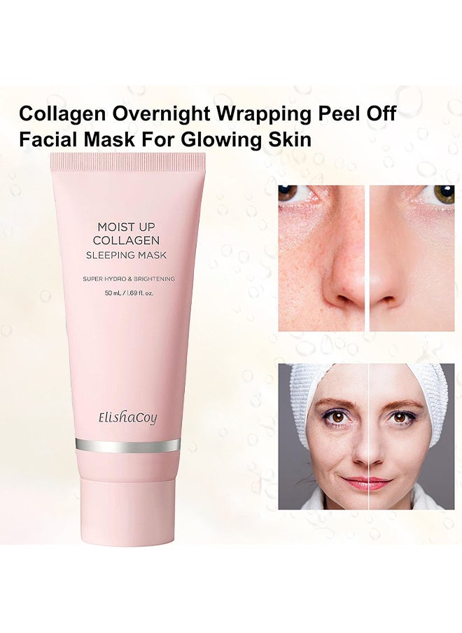 Moist Up Collagen Sleeping Face Mask, Skincare Hydrating, Brightening Sleep Mask For Overnight Face Cream With Vitamin E, Face Masks For Skin Care, Anti Aging Moisture 50ML,1.69fl.oz