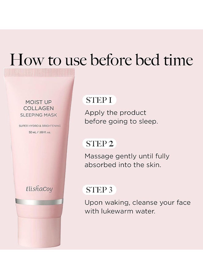 Moist Up Collagen Sleeping Face Mask, Skincare Hydrating, Brightening Sleep Mask For Overnight Face Cream With Vitamin E, Face Masks For Skin Care, Anti Aging Moisture 50ML,1.69fl.oz