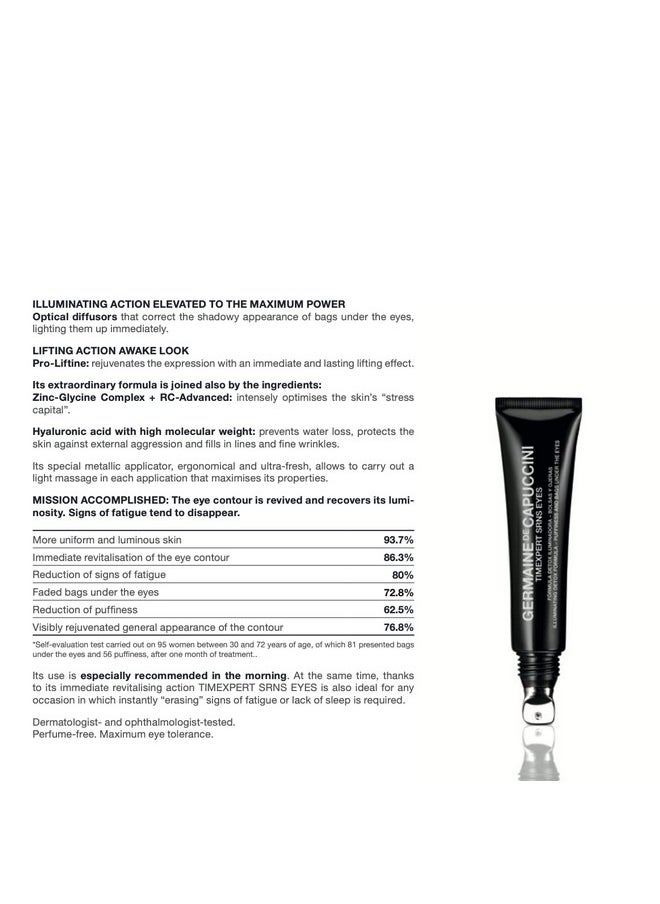 - Timexpert Srns Eyes Illuminating Detox Cream - Illuminating Detox Formula - Against Puffiness And Bags Under The Eyes - 0.5 Oz