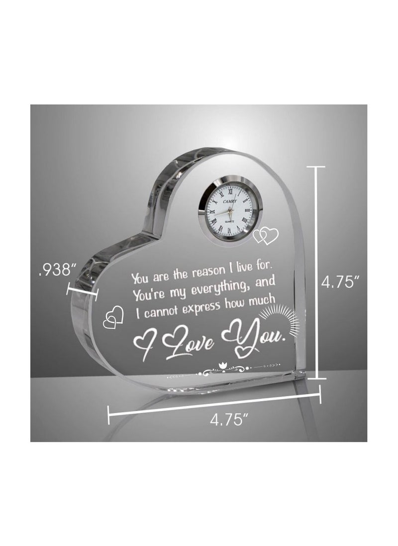 Heart Shaped Crystal Clock For Valentine’s Day–Romantic Gift For Him&Her–Beautiful Glass Table Clock For Boyfriend,Girlfriend,Husband&Wife–Gift Idea For Anniversaries,Weddings