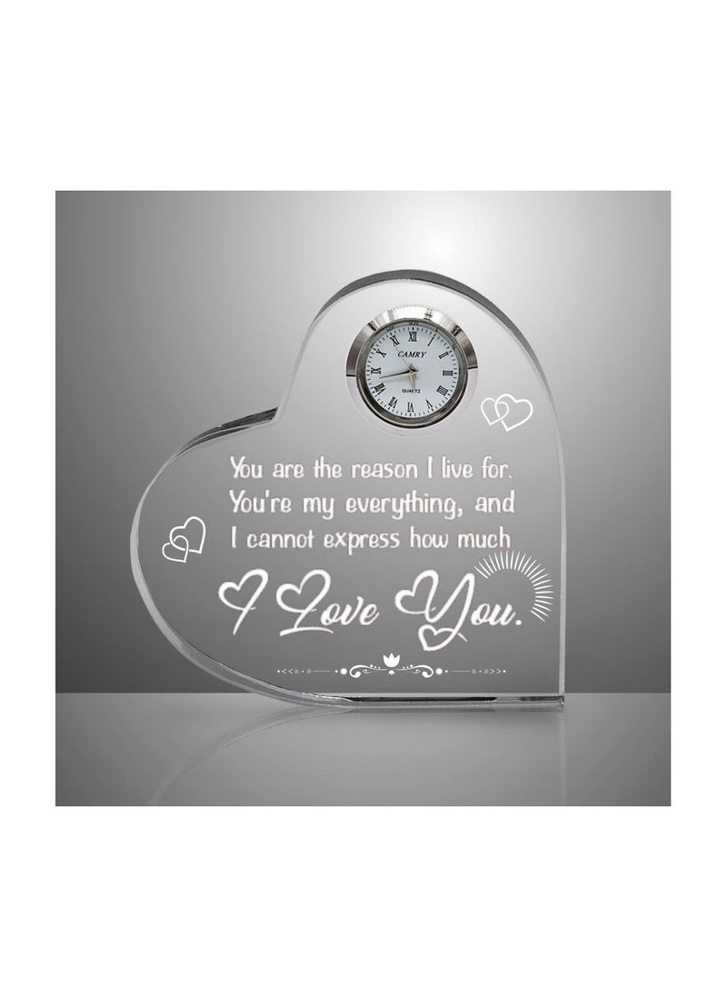 Heart Shaped Crystal Clock For Valentine’s Day–Romantic Gift For Him&Her–Beautiful Glass Table Clock For Boyfriend,Girlfriend,Husband&Wife–Gift Idea For Anniversaries,Weddings