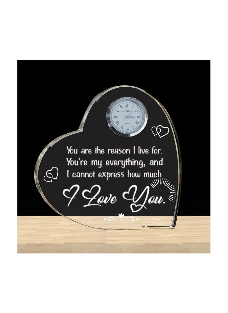 Heart Shaped Crystal Clock For Valentine’s Day–Romantic Gift For Him&Her–Beautiful Glass Table Clock For Boyfriend,Girlfriend,Husband&Wife–Gift Idea For Anniversaries,Weddings