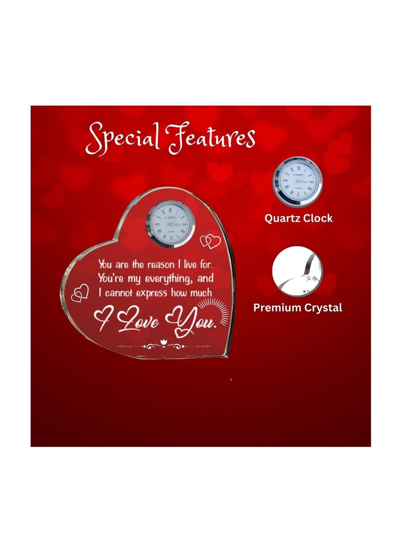 Heart Shaped Crystal Clock For Valentine’s Day–Romantic Gift For Him&Her–Beautiful Glass Table Clock For Boyfriend,Girlfriend,Husband&Wife–Gift Idea For Anniversaries,Weddings