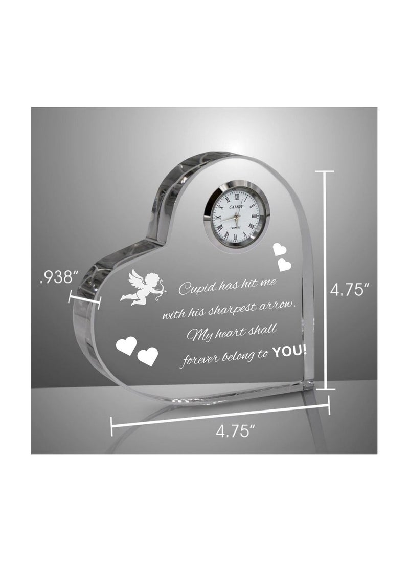 Heart Shaped Crystal Clock For Valentine’s Day–Romantic Gift For Him&Her–Beautiful Glass Table Clock For Boyfriend,Girlfriend,Husband&Wife–Gift Idea For Anniversaries,Weddings