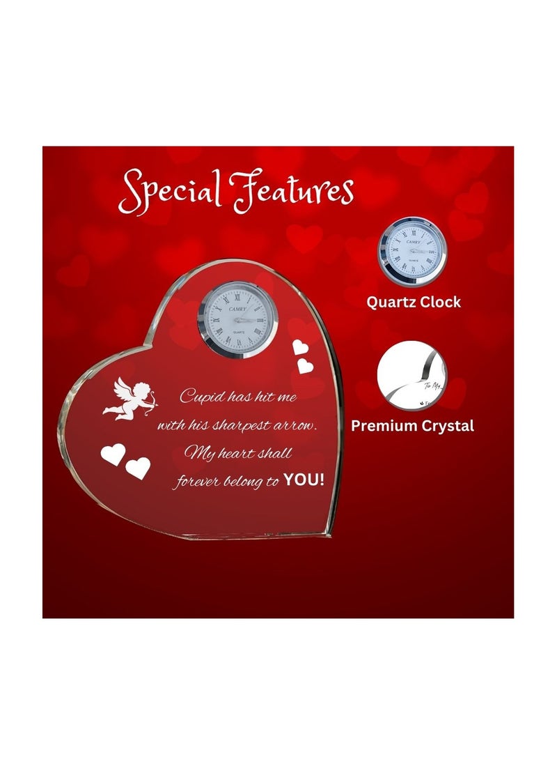 Heart Shaped Crystal Clock For Valentine’s Day–Romantic Gift For Him&Her–Beautiful Glass Table Clock For Boyfriend,Girlfriend,Husband&Wife–Gift Idea For Anniversaries,Weddings