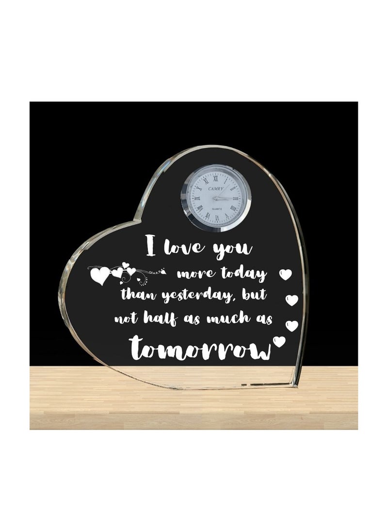 Heart Shaped Crystal Clock For Valentine’s Day–Romantic Gift For Him&Her–Beautiful Glass Table Clock For Boyfriend,Girlfriend,Husband&Wife–Gift Idea For Anniversaries,Weddings