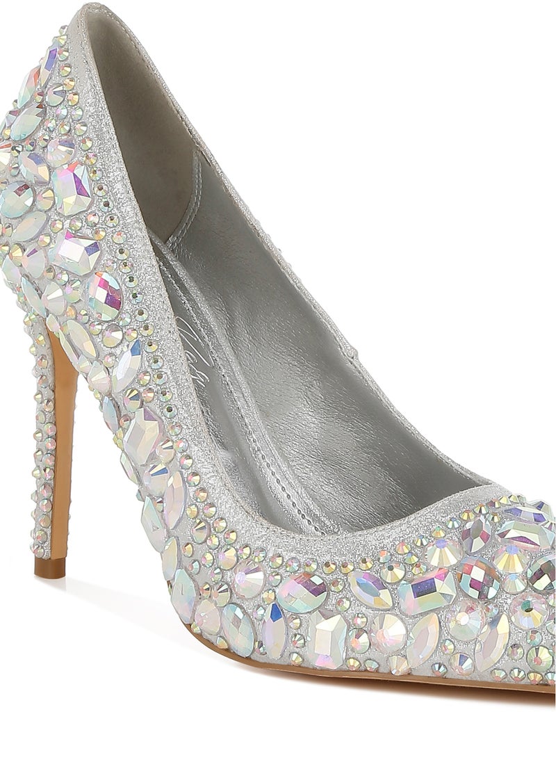 Diamante & Rhinestone Embellishments Pumps in Silver