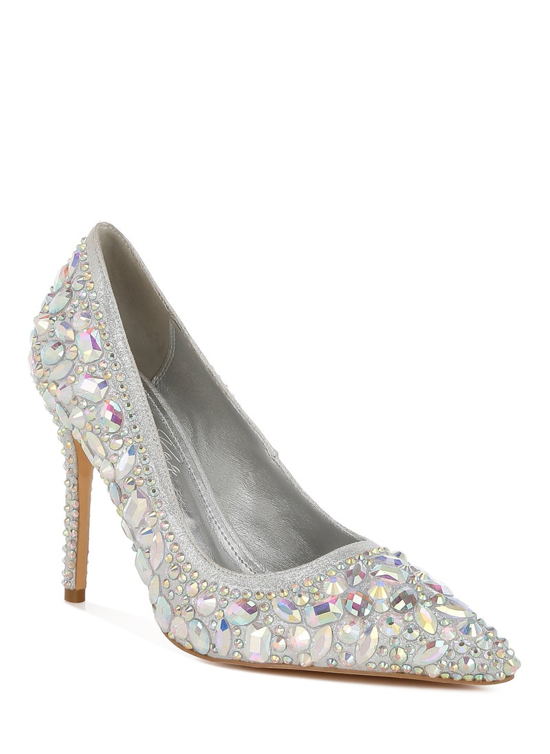 Diamante & Rhinestone Embellishments Pumps in Silver