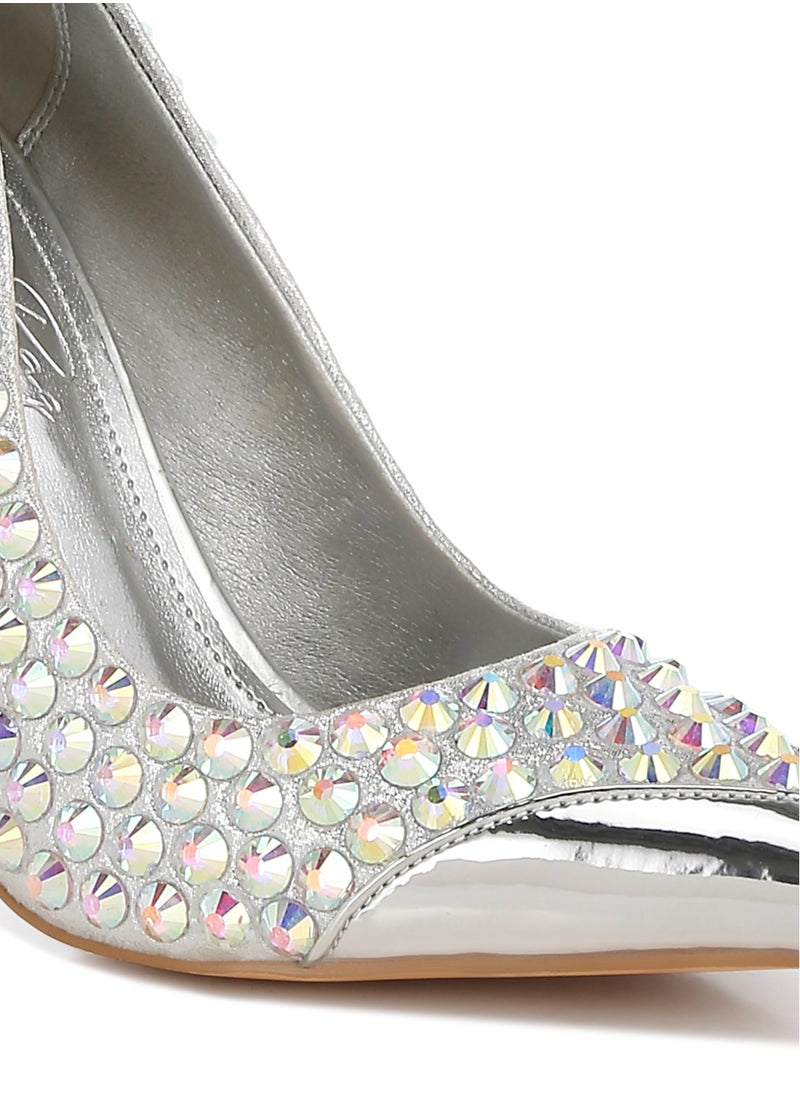 Diamante Embellished Stiletto Pumps in Silver