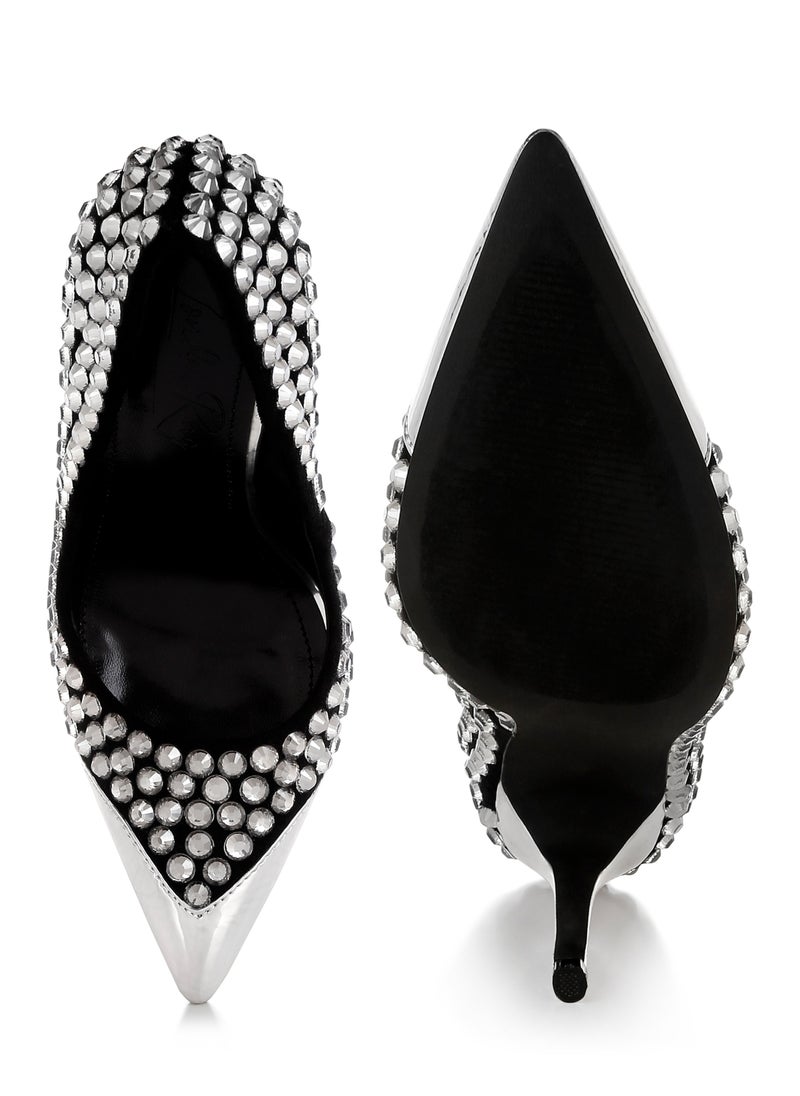 Diamante Embellished Stiletto Pumps in Black