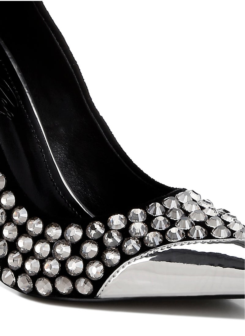 Diamante Embellished Stiletto Pumps in Black