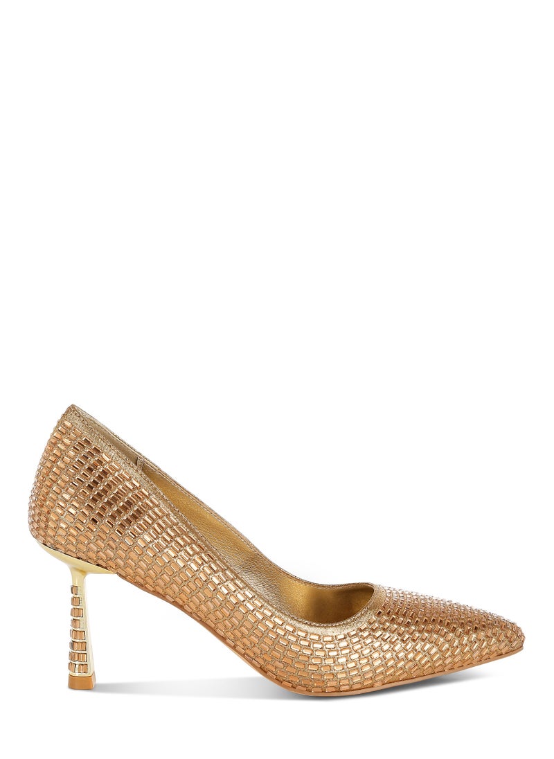 Rhinestones Embellished Pumps in Gold