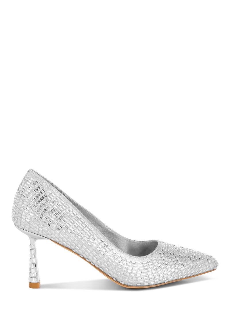 Rhinestones Embellished Pumps in Silver