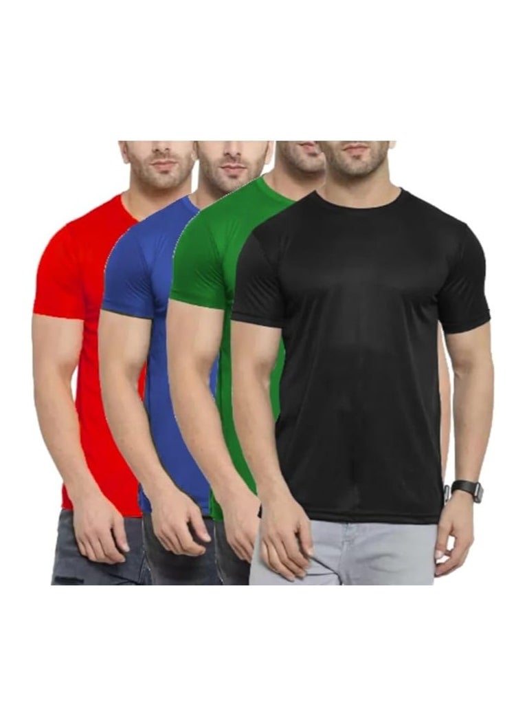 Pack Of 4 Men's Quick Dry Short Sleeve Athletic Dry Fit T-Shirt-Men Athletic Dry Fit Sports T-shirt-Short Sleeve Gym T-Shirts