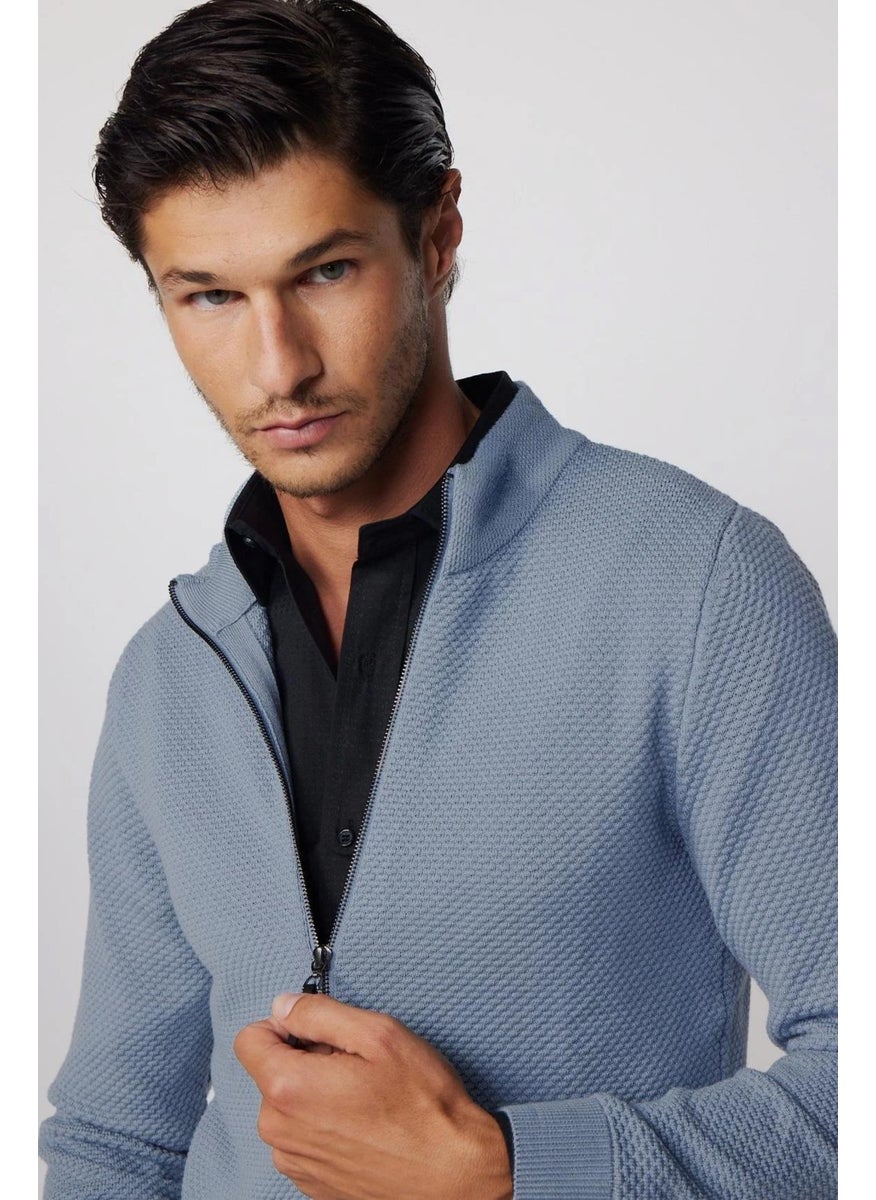 Patterned Half Turtleneck Zippered Men's Cardigan