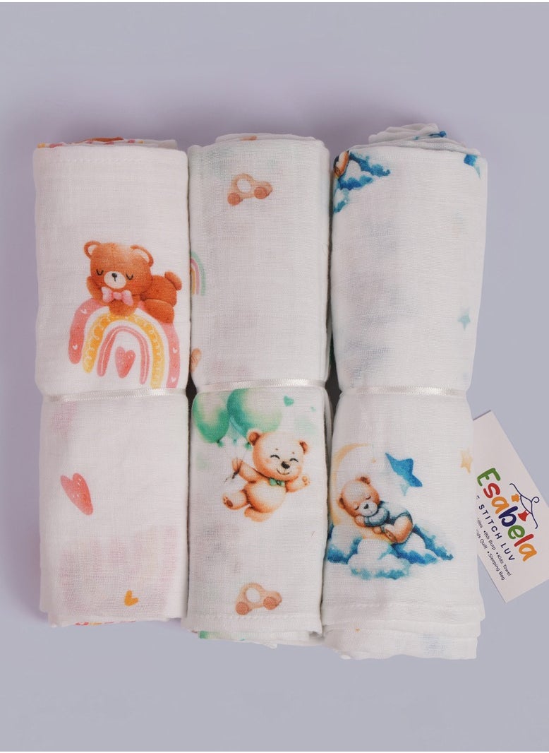 Baby Swaddle Set 3-Pieces Baby Cover, Soft & Breathable Baby Cloth, Perfect for Sleep & Cuddles, Multi-function Baby Blanket for Age 0+ months - Pink Teddy/Green Teddy/Blue Teddy Collection