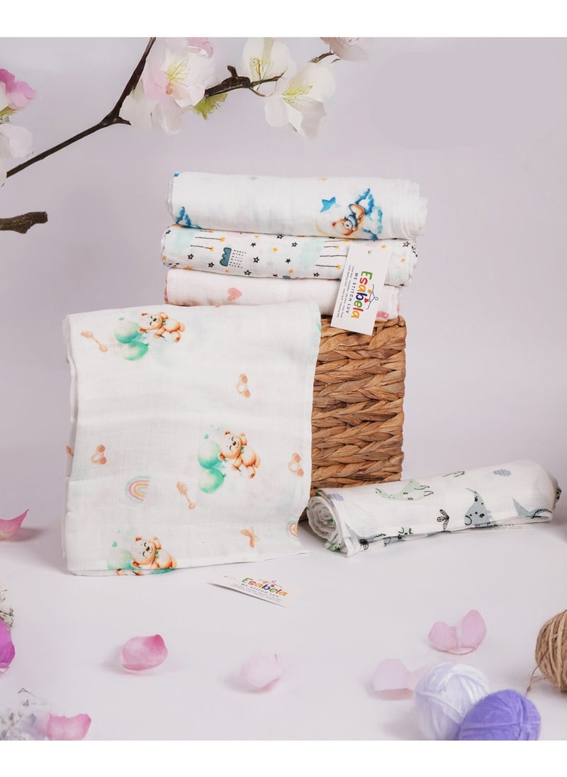 Baby Swaddle Set 3-Pieces Baby Cover, Soft & Breathable Baby Cloth, Perfect for Sleep & Cuddles, Multi-function Baby Blanket for Age 0+ months - Pink Teddy/Green Teddy/Blue Teddy Collection