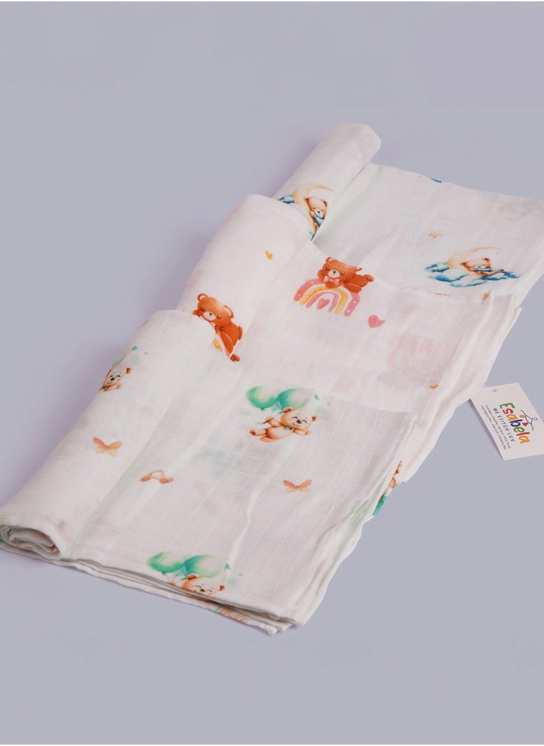 Baby Swaddle Set 3-Pieces Baby Cover, Soft & Breathable Baby Cloth, Perfect for Sleep & Cuddles, Multi-function Baby Blanket for Age 0+ months - Pink Teddy/Green Teddy/Blue Teddy Collection