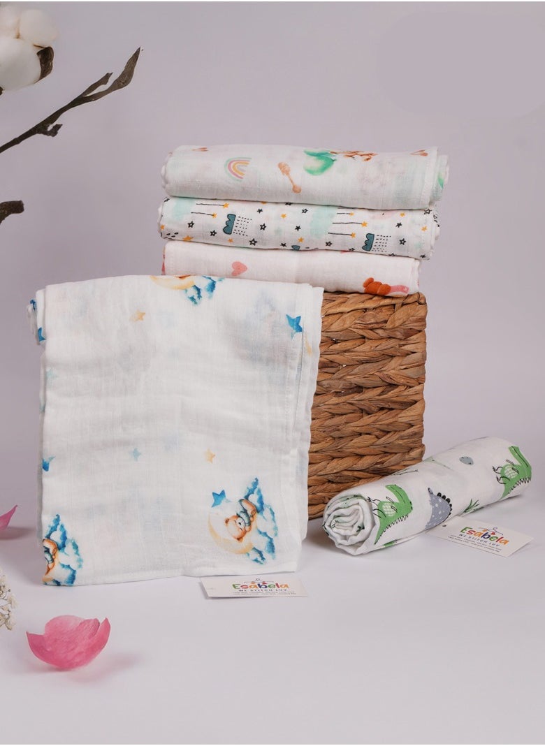 Baby Swaddle Set 3-Pieces Baby Cover, Soft & Breathable Baby Cloth, Perfect for Sleep & Cuddles, Multi-function Baby Blanket for Age 0+ months - Dinosaurs/Cloud & Star/Green Teddy Collection