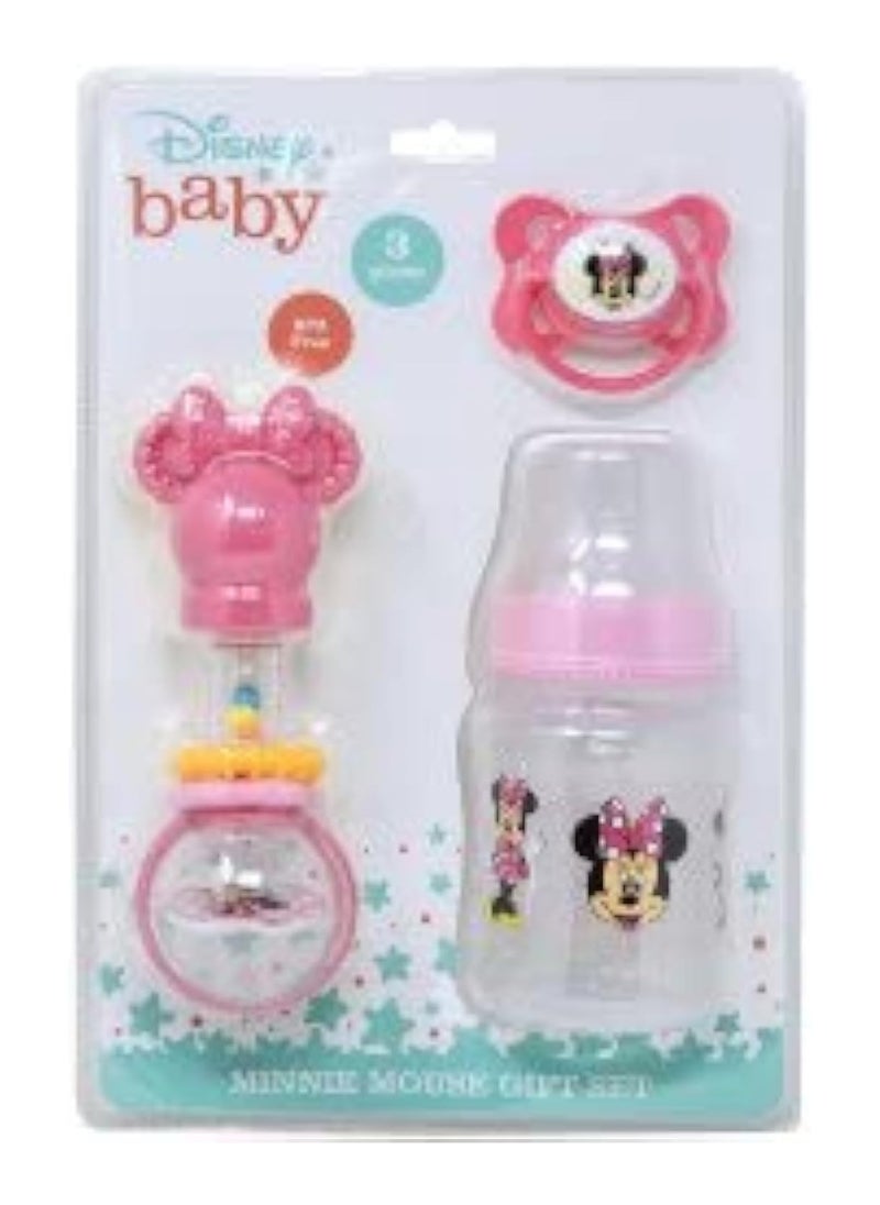 Disney Baby Girl Minnie Mouse Bottle Rattle And Pacifer Set