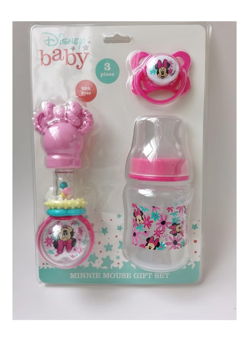 Disney Baby Girl Minnie Mouse 5 Oz Bottle, Rattle & Pacifier Gift Set Fd51135