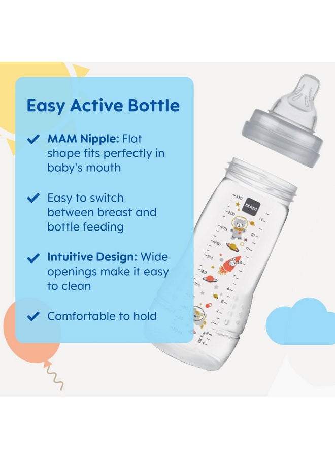 Easy Active Bottle 11 Oz (2-Count), Fast Flow Bottles, 4+ Month, Unisex, Gray