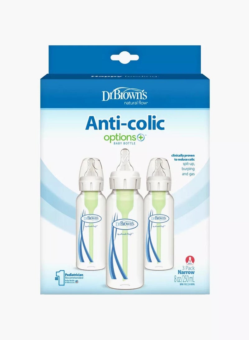 Options Plus 3-Piece Anti-Colic Natural Flow Feeding Bottles 250 ML