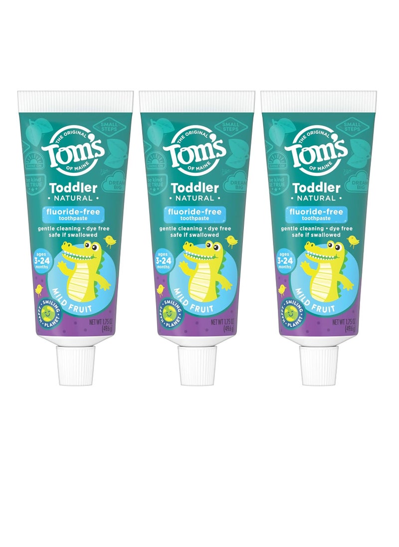 Tom's of Maine Fluoride-Free Toddler Training Toothpaste, Mild Fruit, 1.75 oz. 3-Pack (Packaging May Vary)