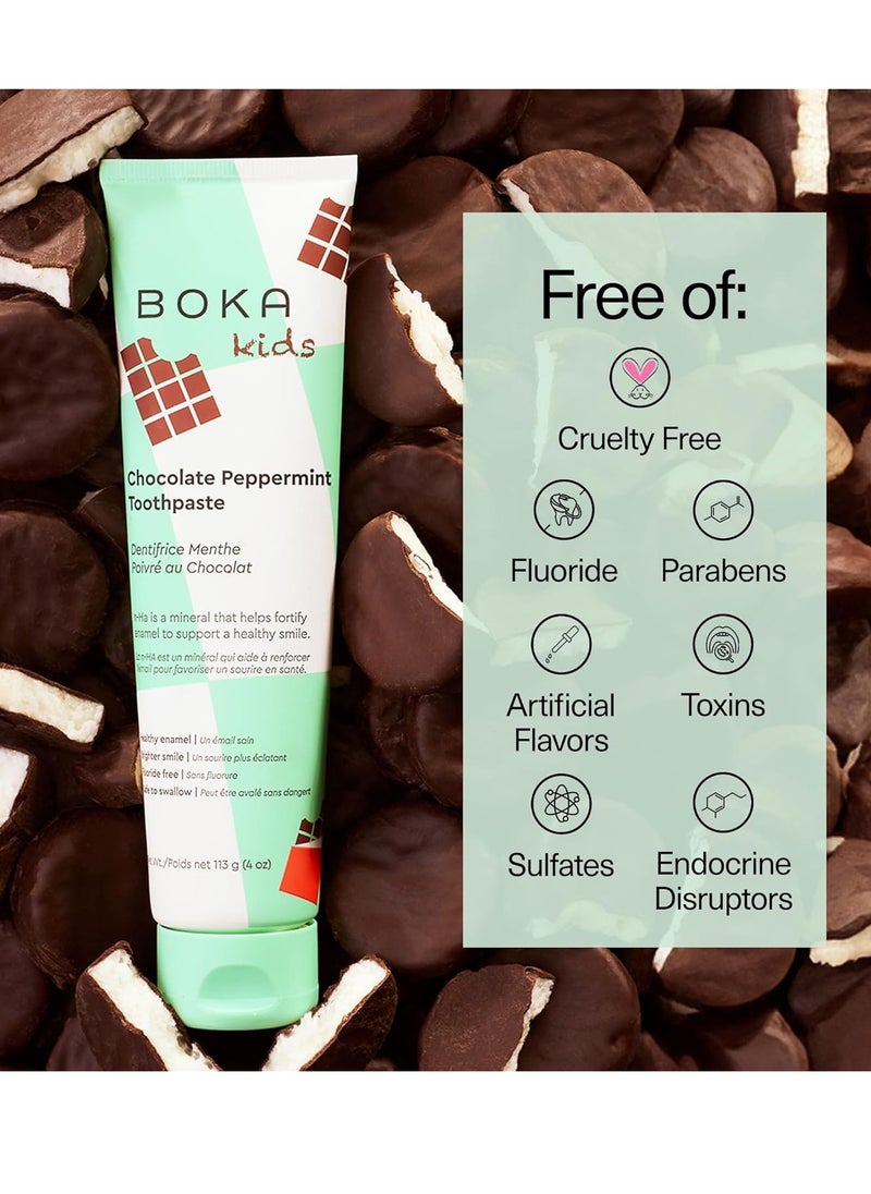 Boka Fluoride Free Toothpaste- Nano Hydroxyapatite, Remineralizing, Sensitive Teeth, Whitening- Dentist Recommended for Adult, Kids Oral Care- Chocolate Peppermint Flavor, 4oz 1Pk - US Manufactured